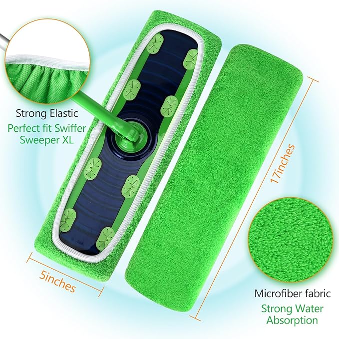 Reusable Microfiber Mop Pads for Swiffer - XL Dry Sweeping Cloths & Wet Pads Refills - Heavy Duty Mopping Cloths for Floor Mopping and Sweeping, 4 Pack