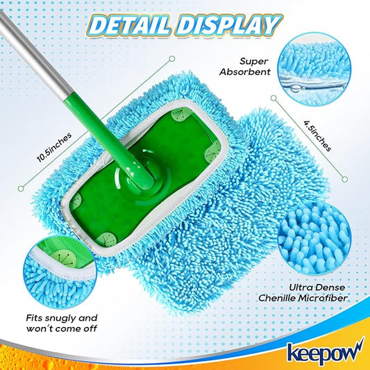 KEEPOW Reusable Dry Sweeping Cloths Microfiber Wet Pads Compatible with Swiffer Sweeper Mop and Sweep & Mop Deluxe, Replacement Mopping Pad Refills for Hardwood Floor Cleaning (2 Pack)