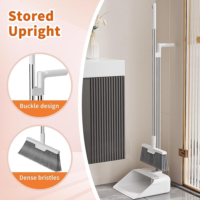 Household Broom with Dustpan, Magic Silicone Broom, Magic Broom with Extra-Long Adjustable Aluminum Handle for Floor, Glass, and Tile (White M1) (M3)