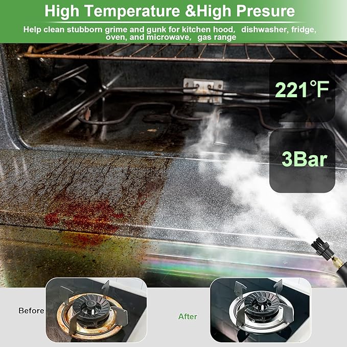 Steam Cleaner for Home, 15s Heat-Up, 1.2L Water Tank, 6-Level Adjustable Handle, Handheld Steam Cleaner for Car Detailing, Dirt, Furniture, Couch, Floor Tile, Bathroom, Bed Bugs, 9Pcs Accessories
