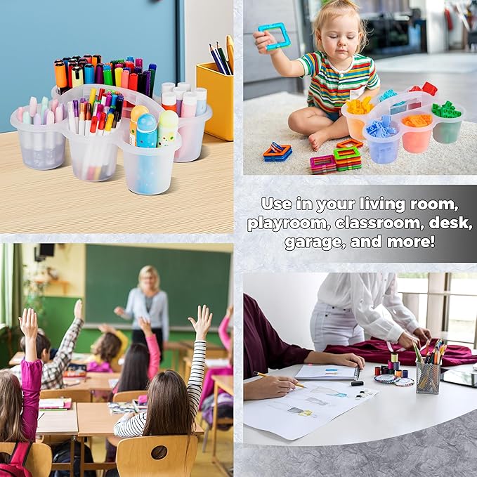4 Pack Classroom Caddy For School,Kidsroom,Pencil Holder,Plastic Cup Caddy for Drink Delivery (Clear)