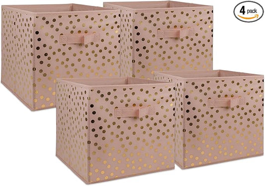 DII Non Woven Polyester Storage Bin, Polka Dot, Pink & Gold, Small Set of 4