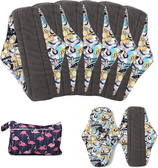 Reusable Incontinence Pads,Washcloth Cloth Menstrual Pads,7pcs/Set,Pack of 6+1 Storage Bag,Panty Liners,Heavy Flow Mama Sanitary Napkins