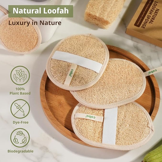 Natural Loofah Exfoliating Body & Facial Scrubber Set | 100% Plant-Based Shower Luffa Sponge for Deep Cleansing, Smooth & Glowing Skin | Bath Loofah for Women & Men