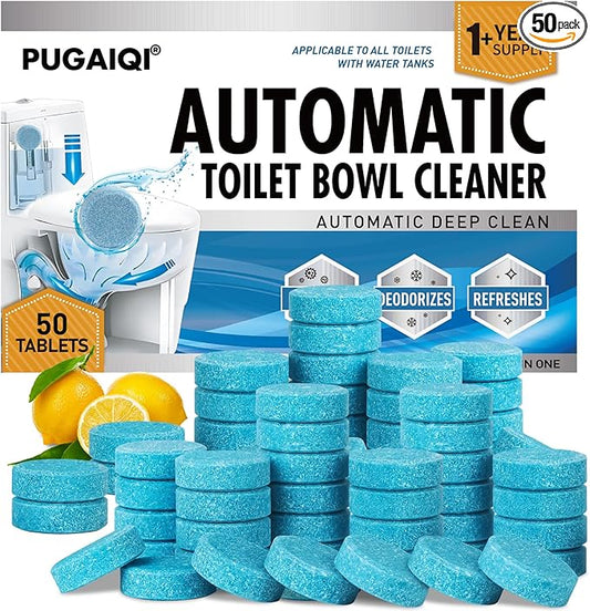 Automatic Toilet Bowl Cleaner Tablets,Blue toilet seat, Descale & Deodorize, Septic-Safe, Continuous Cleaning, Fresh Scent, Drop-In Tank Cleaner effective to use Works with Toilets 50 Pack