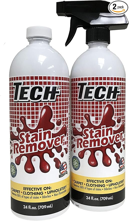 TECH Stain Remover, 24 oz Spray Bottle, 2-Pack, For Carpet, Clothes, Upholstery, and Other Fabrics