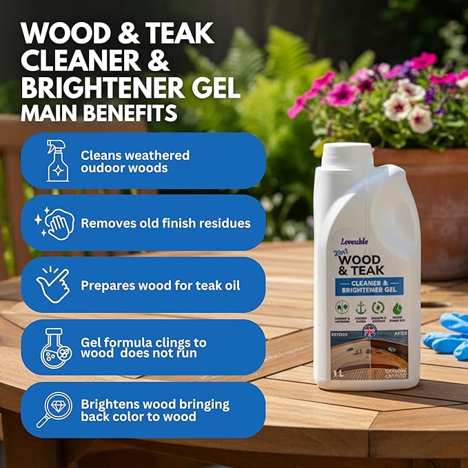 EcoDecors Loveable 2 in 1 Wood & Teak Cleaner and Brightener Gel, 1 L, for Outdoor Use, Cleans, Renews, and Refreshes Outdoor Wood - 2 Pack