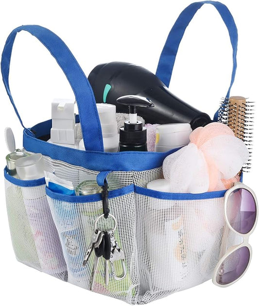 Haundry Mesh Shower Caddy Tote, Large College Dorm Bathroom Caddy Organizer with Key Hook and 2 Oxford Handles, 8 Basket Pockets for Camp Gym