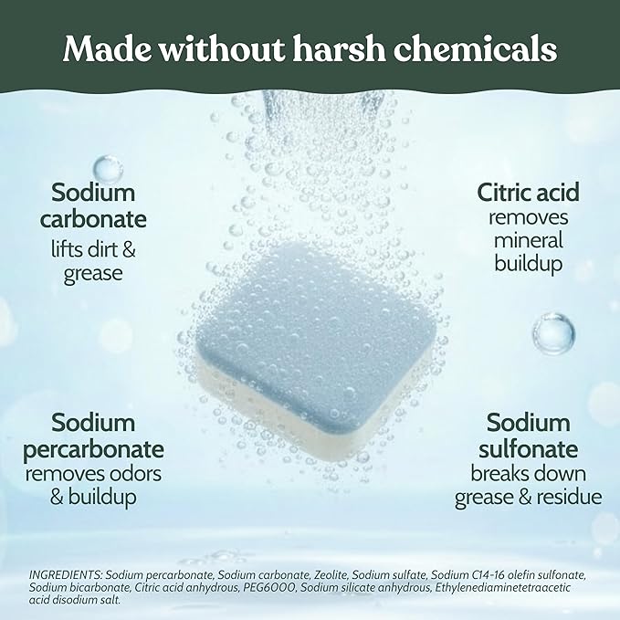Roobi Washing Machine Cleaner Tablets. Compatible with Maytag and All Washing Machine Brands and Models. Septic Safe Deep Clean Formula. Carbon-Neutral 24-Pack Cleaning Tablets.