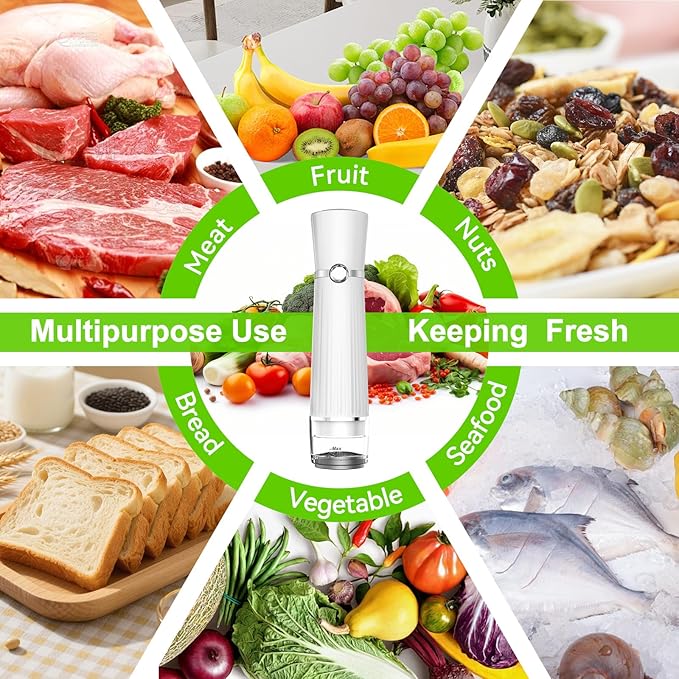 Vacuum Sealer for Food (Compact Vacuum Sealer Machine + 40 Reusable Vacuum Bags), Handheld Vacuum Food saver for 10X Preservation & Fresh, Powerful 80Kpa Portable Vacuum Sealer With 2 Seal Clips