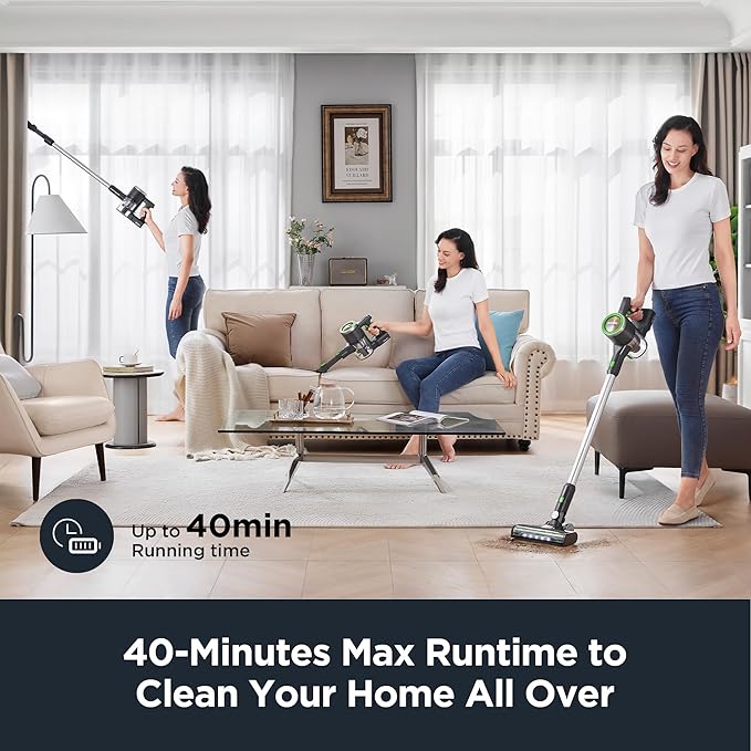 Eureka Lightweight Cordless Stick Vacuum Cleaner Convenient for Hard Floors, Rechargeable Handheld Vacuum Cleaner Portable with Powerful Motor Efficient Suction, RapidClean Ultra NEC370GR, Moss Green