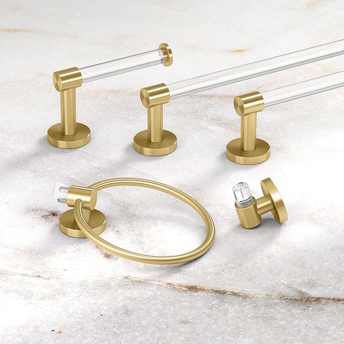 Gatco Clarion 18" L Towel Bar, Crystal-Clear Acrylic Brushed Brass