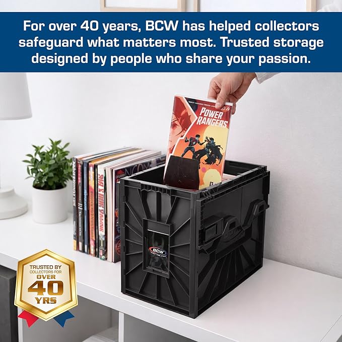 BCW Short Comic Book Bin | Holds 150 Comics | Stackable Plastic Storage | Acid-Free Organizer | Black, 5 Pack