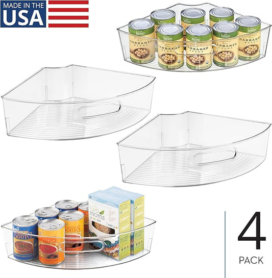 iDesign Clear Plastic 1/4 Wedge Bin for Corner Lazy Susan Cabinet, Kitchen Cabinet Organizer, 4-Pack