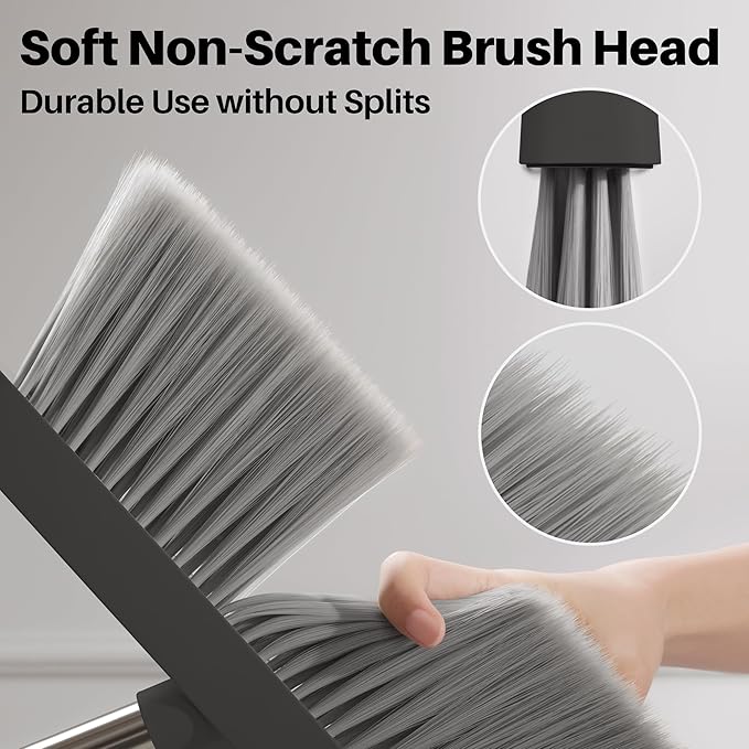 JOYMOOP Black Broom and Dustpan Set with 56” Handle, Upright Angle Design for Pet Hair and Hard Floor Sweeping