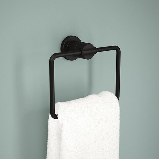 Delta Nicoli (1-Pack) Hand Towel Holder Matte Black Towel Racks for Bathroom Wall Square Towel Ring Holder for Bath Towel Hanger for Kitchen, Bathroom Accessories NIC46-MB
