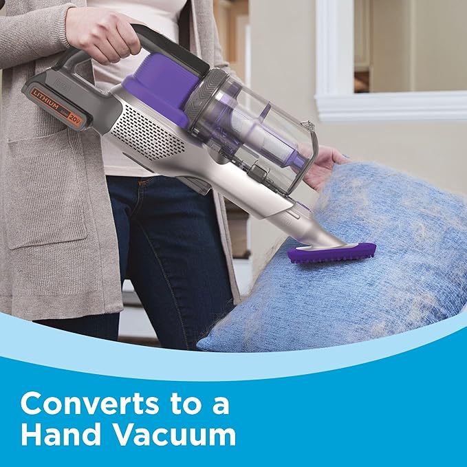 BLACK+DECKER Pet Hair Vacuum, Cordless Vacuum Cleaner Pet Hair, Up to 55 Minutes of Runtime, Interchangeable Floorhead, Maximum Suction, Multi-Surface, Light Weight, Powerseries Extreme (BSV2020P)