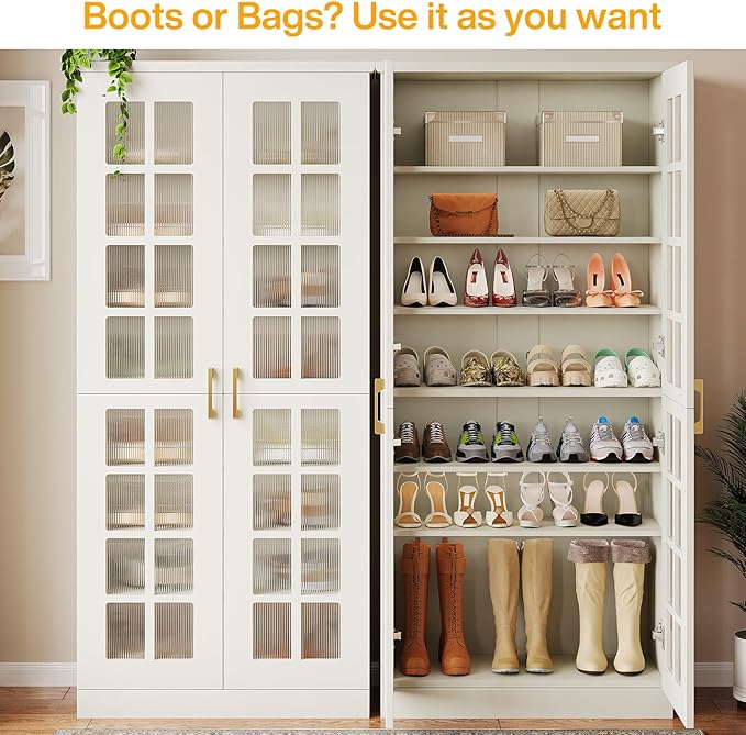 Tribesigns Tall Shoe Cabinet with Doors, 8-Tier Shoe Storage with Adjustable Shelves, Modern Shoe Organizer Shoe Rack Cabinet for Entryway, Hallway, Closet, Living Room, White