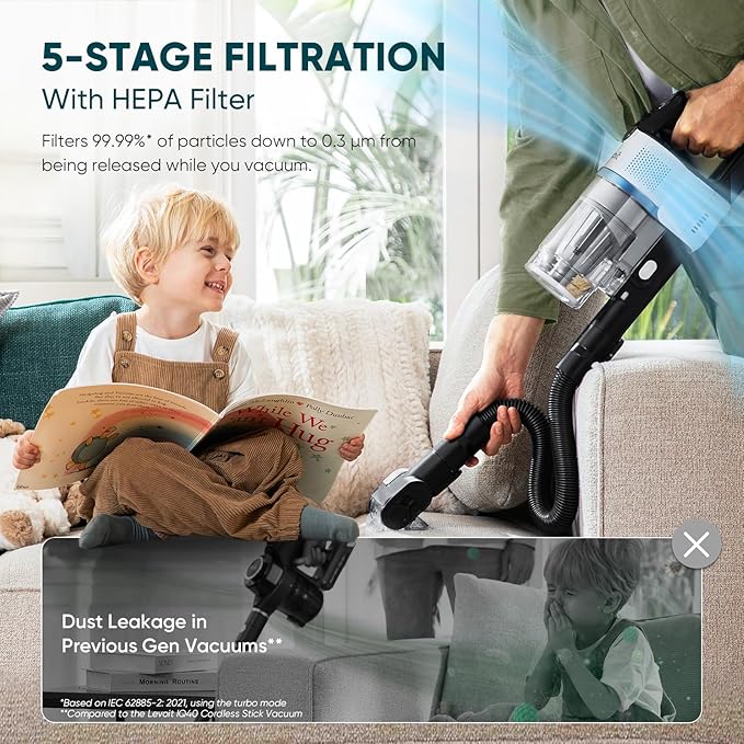 LEVOIT AERO Cordless Vacuum with Auto-Empty Station, HyperPulse Technology, Anti-Tangle Brush, 5-Stage Filtration, HEPA Filter, Up to 70 Mins, Powerful Suction for Pet Hair, Carpet, Hard Floor, White