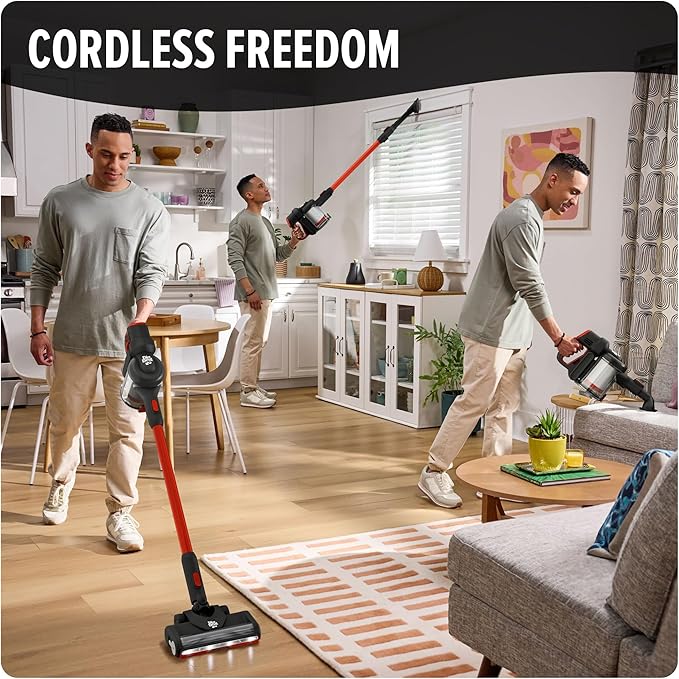 Dirt Devil Self-Standing Cordless Stick Vacuum Cleaner with Included Tools, for Carpet and Hard Floors, Lightweight Design, Powerful Suction, LED Headlights, BD57000V, Black