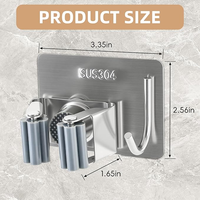 Mop and Broom Rack, Used for Hanging and organizing Tube-Shaped Tools Such as mops and Brooms, with Hooks, Elegantly Releasing Space, Suitable for bathrooms, Kitchens, Offices, etc (Black)