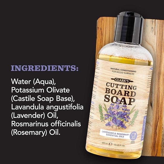 CLARK'S Cutting Board Organic Soap - Enriched with Lavender & Rosemary Oils - Cleaner for Butcher Block, Countertop and Utensils - Cleans and Restores Wood - Use Before Food Grade Mineral Oil