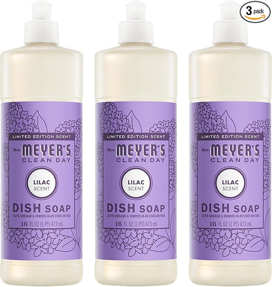 MRS. MEYER'S CLEAN DAY Liquid Dish Soap, Lilac Scent, 16 Ounce Bottle (Pack of 3)