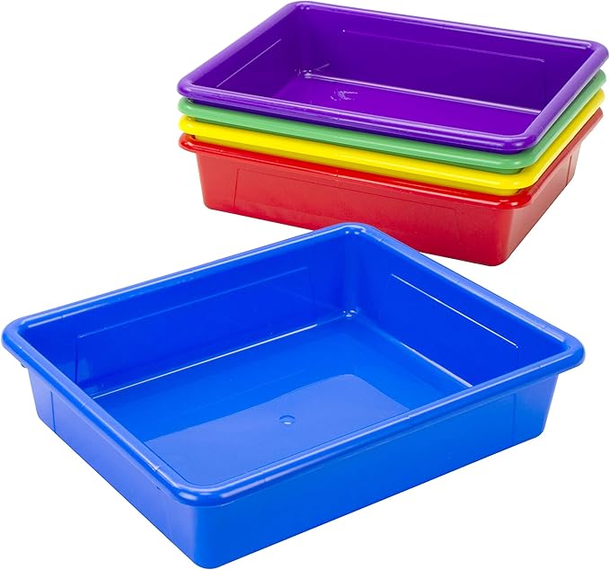 Storex Letter Size Flat Storage Tray – Organizer Bin for Classroom, Office and Home, Assorted Colors, 5-Pack (62514E05C)