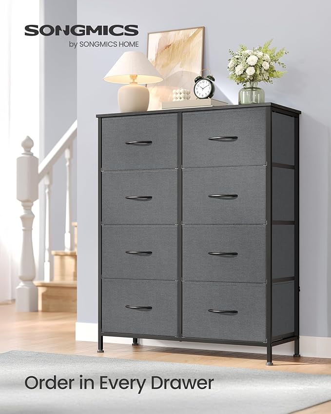 SONGMICS BELLAH Collection - Dresser for Bedroom, Chest of Drawers, Storage Organizer Unit, Closet, Entryway, Steel, 8 Drawers, Modern, Slate Gray ULGS124GN02S