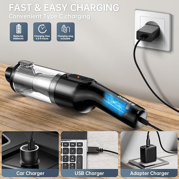 Handheld Vacuum Cordless, 16000Pa Powerful Suction, Lightweight at 1.3 lbs, Type-C Charge, Multiple Accessories, Rechargeable Car Vacuum Cleaners for Home Office Pet