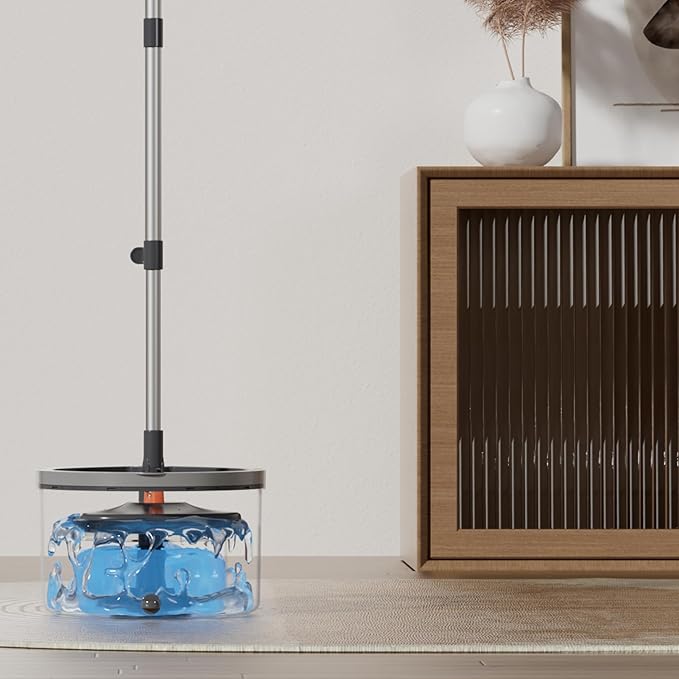 Spin Mop & Tear Drop Bucket Set with 3 Pads - Dual Compartment Design for Clean & Dirty Water, 360° Swivel Mop Head, Built-in Scrubbing Brush, Stainless Steel Handle