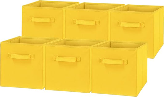 Simple Houseware Foldable Cube Storage Bins, 11-Inch Yellow, 6-Pack Fabric Cubes Organizer for Closet or Shelves