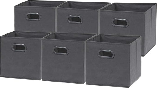 Simple Houseware Foldable Cube Storage Bins with Handles, 11-Inch, Dark Gray, 6-Pack, Fabric Cubes Organizer for Closet or Shelves