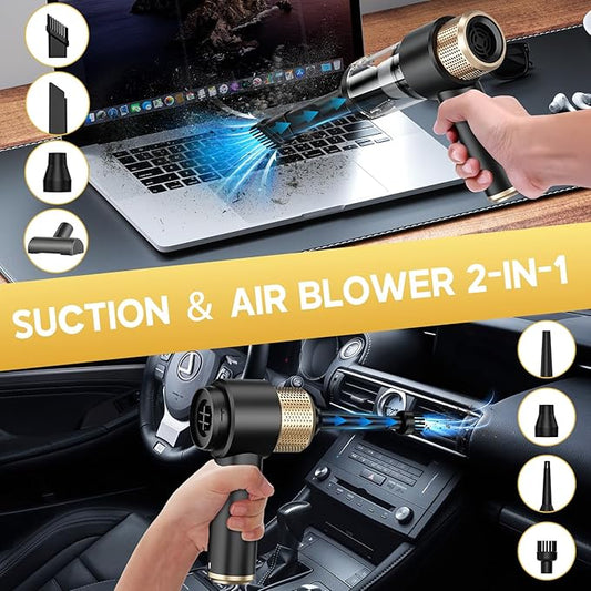 JONYJ Handheld Car Vacuum Cleaner, 16000PA Hand Held Vacuum Portable Cordless, 2 in 1 Air Duster and Vacuum Cleaner with LED Light, Multi-Nozzles, 120W High Power Mini Vacuum for Home, Pet, Office