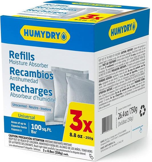 HUMYDRY USA250X3RC12 Unscented Moisture Absorber Refill, 8.8-Ounce, 3-Pack