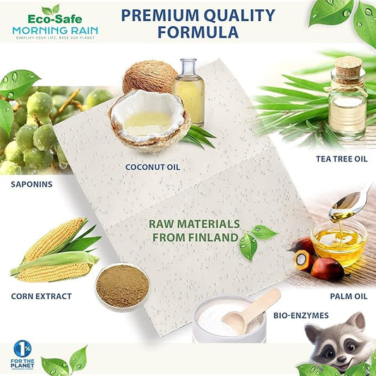 MorningRain Eco Laundry Detergent Sheets - Ingredients from Finland, Unscented, Bio-Enzyme Formula, Power Clean, 30 Sheets (Up to 60 Loads) - Non-Toxic, Preservative-Free, Skin Safe, Designed in USA
