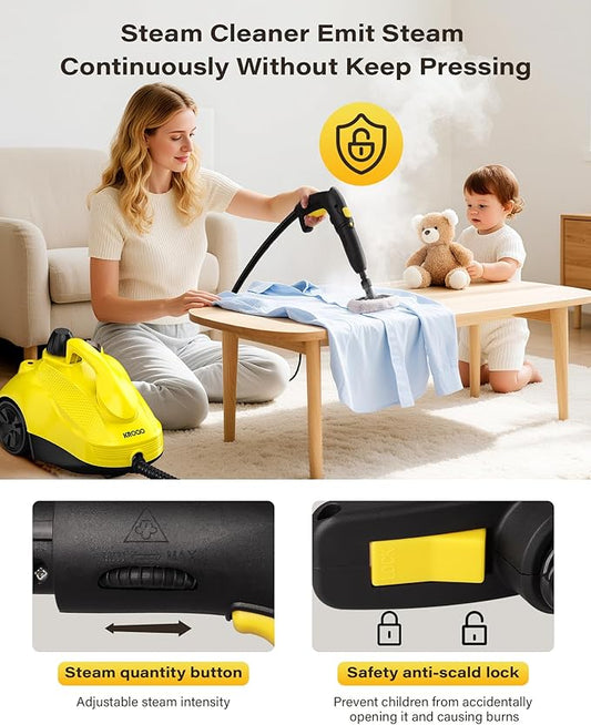Multi-Purpose Steam Cleaner for Grout, Tile, Car Detailing & Home Appliances - 23 Attachments for Grime, Grease, Bacteria Removal - with 16.4ft Long Cord
