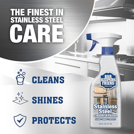 Bar Keepers Friend Stainless Steel Cleaner Spray (25.4 oz) + Microfiber Cloth - Removes Fingerprints and Grime Without Dulling