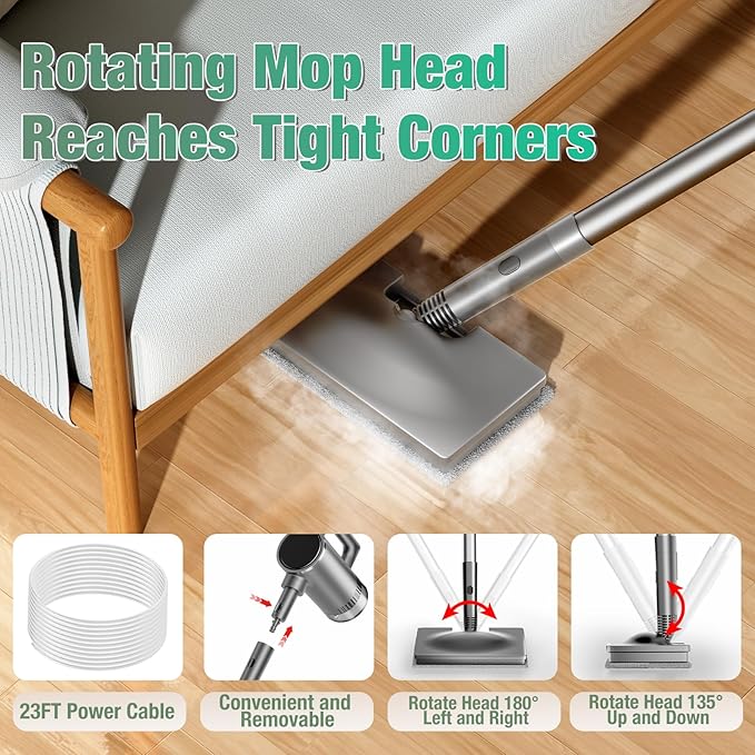 11-in-1 Steam Mop - Detachable Handheld Steam Cleaner with 380mL Tank, 260℉ Floor Steamer for Hardwood, Tile, Grout, Windows, Bath & Kitchen - 3-Level Steam Control, Multi-Purpose Floor Steam Cleaner