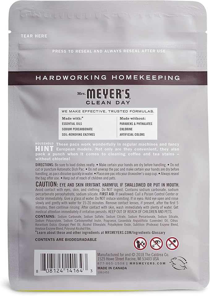 MRS. MEYER'S CLEAN DAY Automatic Dishwasher Pods, Lavender, 20 Count