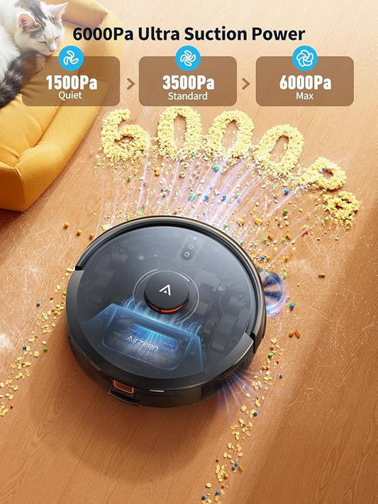 Robot Vacuum and Mop, Self-Emptying Robot Vacuum Cleaner with 6000Pa Suction, Laser Navigator with Smart Mapping Robotic Vacuums, 150Mins Runtime,Schedule,App Alexa Control for Carpet/Pet Hair,Q10 Pro