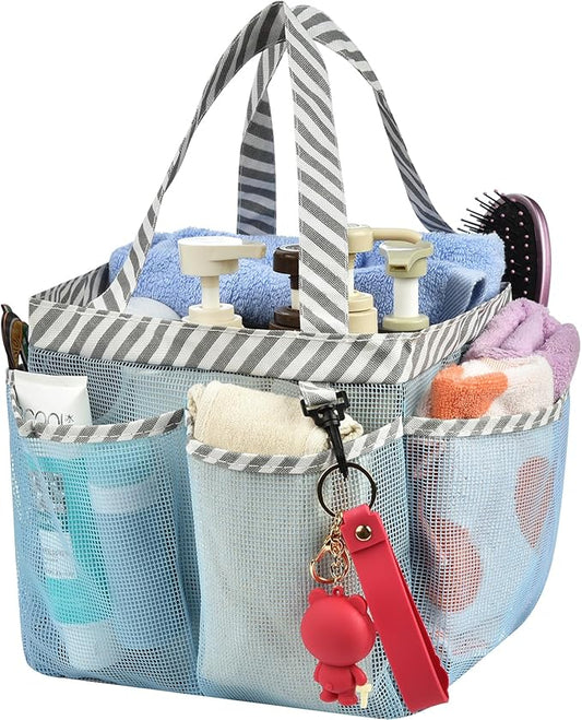 Haundry Mesh Shower Caddy Tote, Portable Shower Caddy Bag with 8 Pockets for College Dorm Room Essentials, Beach, Swimming, Gym