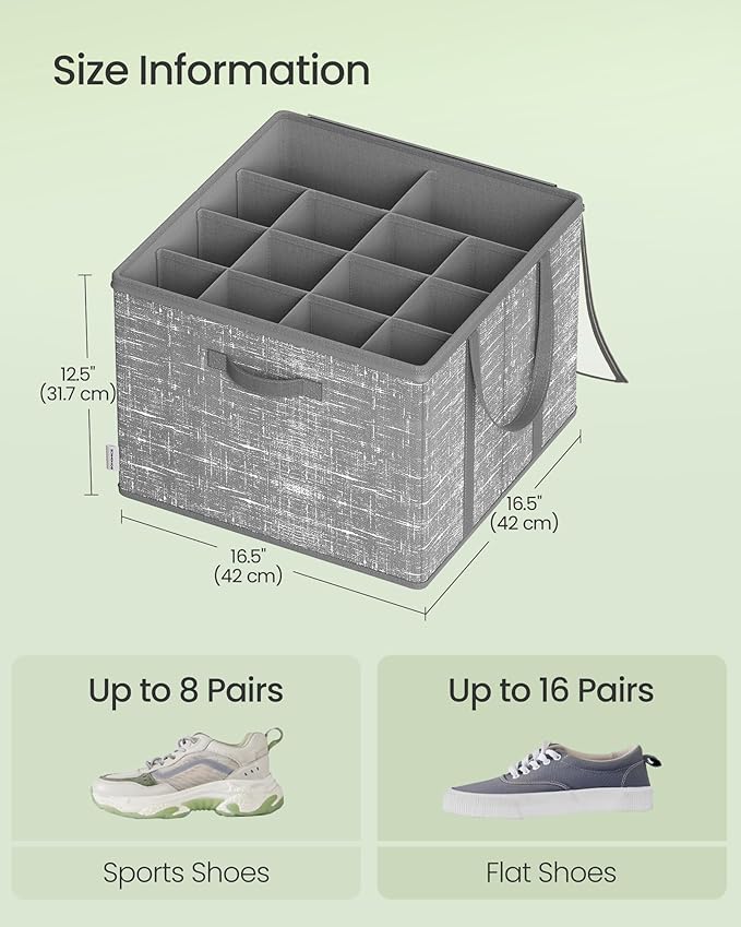 SONGMICS Shoe Organizer for Closet, Fits 16 Pairs, Shoe Storage Bin, Fabric Container with Handles and Clear Cover, for Bedroom, Entryway, Closet, Cattail Gray ULSP601G01