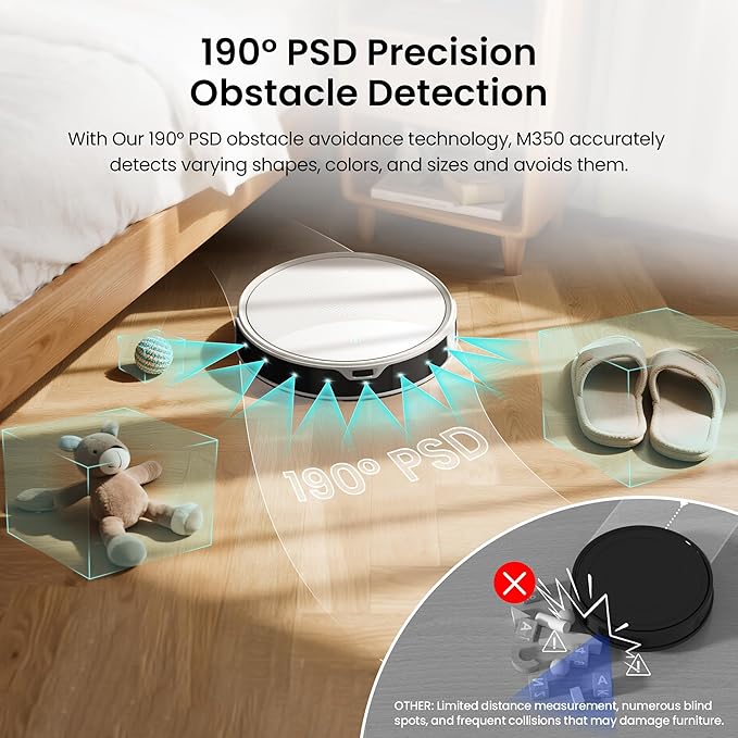 Lefant M350 Robot Vacuum and Mop Combo, 40-Day Self-Emptying, 190° PSD Obstacle Avoidance,6000Pa Suction，Quiet,Smart Navigation,Self-Charging, for Hard Floor, Carpet, Pet Hair,150 Min Runtime.White