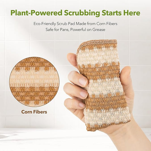 Modu 10 Pcs EcoCorn Dish Scrubber Sponges – 100% Corn Fiber, Biodegradable Dishwashing Scrub Pads for Multipurpose Household Cleaning, Odor-Free, Plastic-Free Kitchen Mesh Net (Heavy Duty 10 Count)