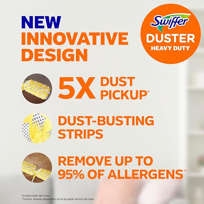 Swiffer Duster Kit with 6 ft Super Extendable Handle, Heavy Duty Starter Kit with 8 Refills