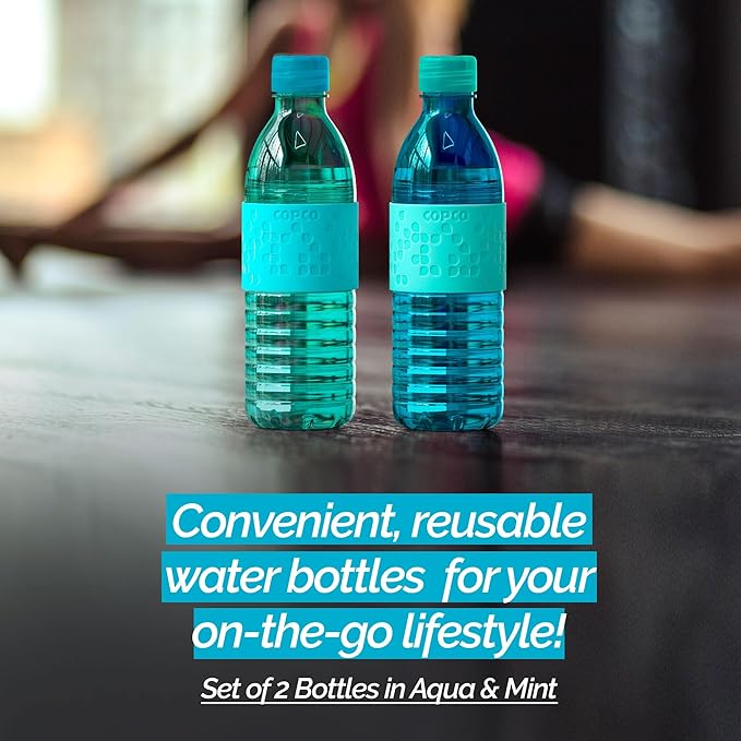 Copco Hydra 16.9oz Water Bottle, Set of 2 - Non-Slip Sleeve & BPA-Free Tritan Plastic - Dishwasher Safe, Reusable Plastic To Go Bottle - Leak-Proof, Spill-Proof, Portable Water Bottle (Aqua & Mint)