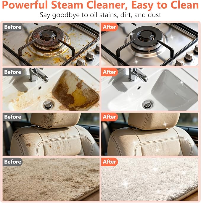 Steam Cleaner, Portable Steamer for Cleaning with 15pcs Accessories, 6-Level Adjustable, 15s Heat-Up, Handheld Steam Cleaner for Home, Tile, Grease, Dirt, Car Detailing, Christmas Gifts for Women, Men