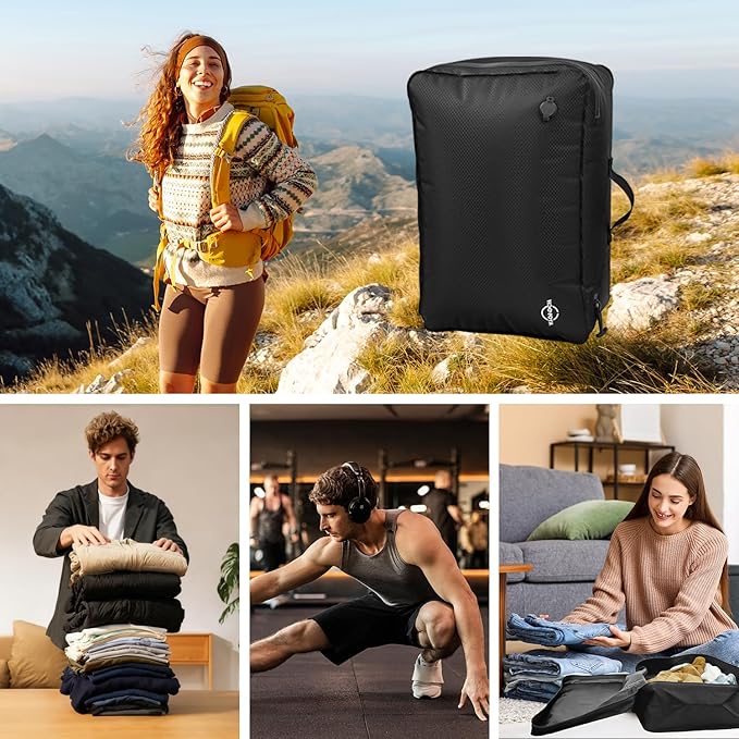 Vacuum Storage Bags with Wireless Pump 35L, 180° Open Zipper, IP68 Waterproof, Reusable Vacuum Bags for Travel, Fits 20/24/28in Suitcase, Backpack, Cloth Packing (2PC + Pump)