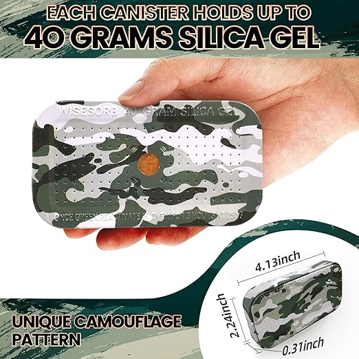 40 Gram Gun Safe Dehumidifier Camouflage, Rechargeable Desiccant Canister Dehumidifier Bags, Reusable Silica Gel Packets Moisture Absorbers for Car, Bathroom, Basement [3PACK]